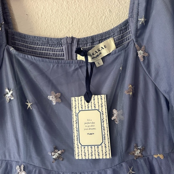 Jessakae - L NWT Star Embroidered Tulle Maxi Dress - Lavender Blue Wendy Dress - Picture 3 of 4